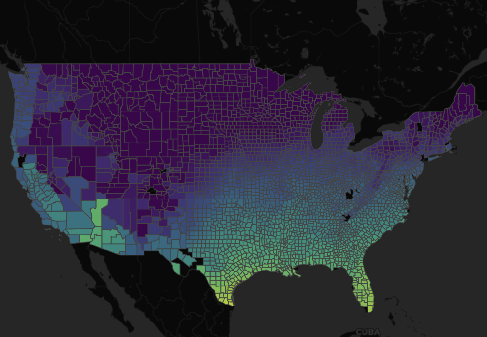 Map of the united states showing variation in climate