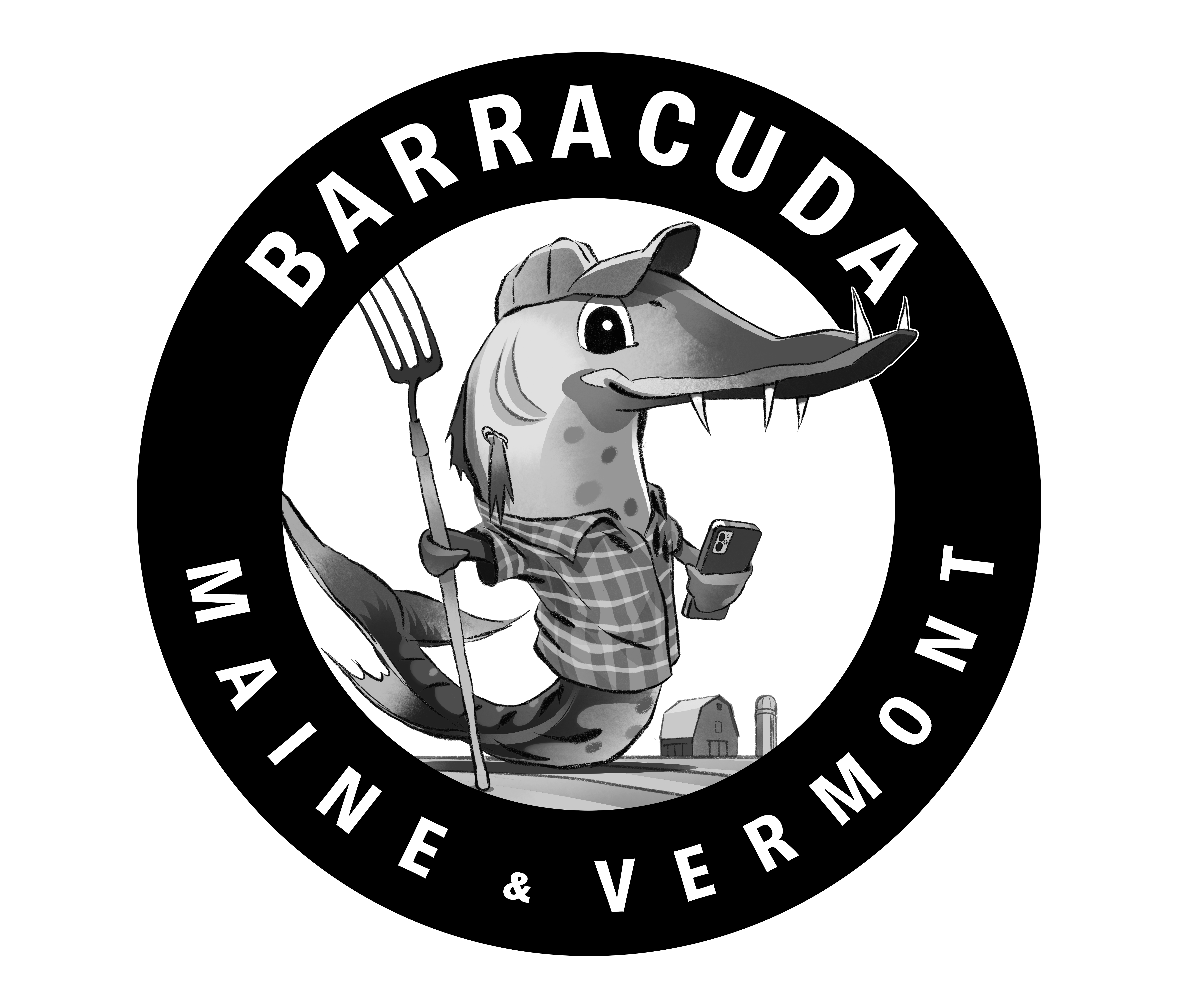 Barracuda - Maine - Vermont logo with upright barracuda holding pitchfork